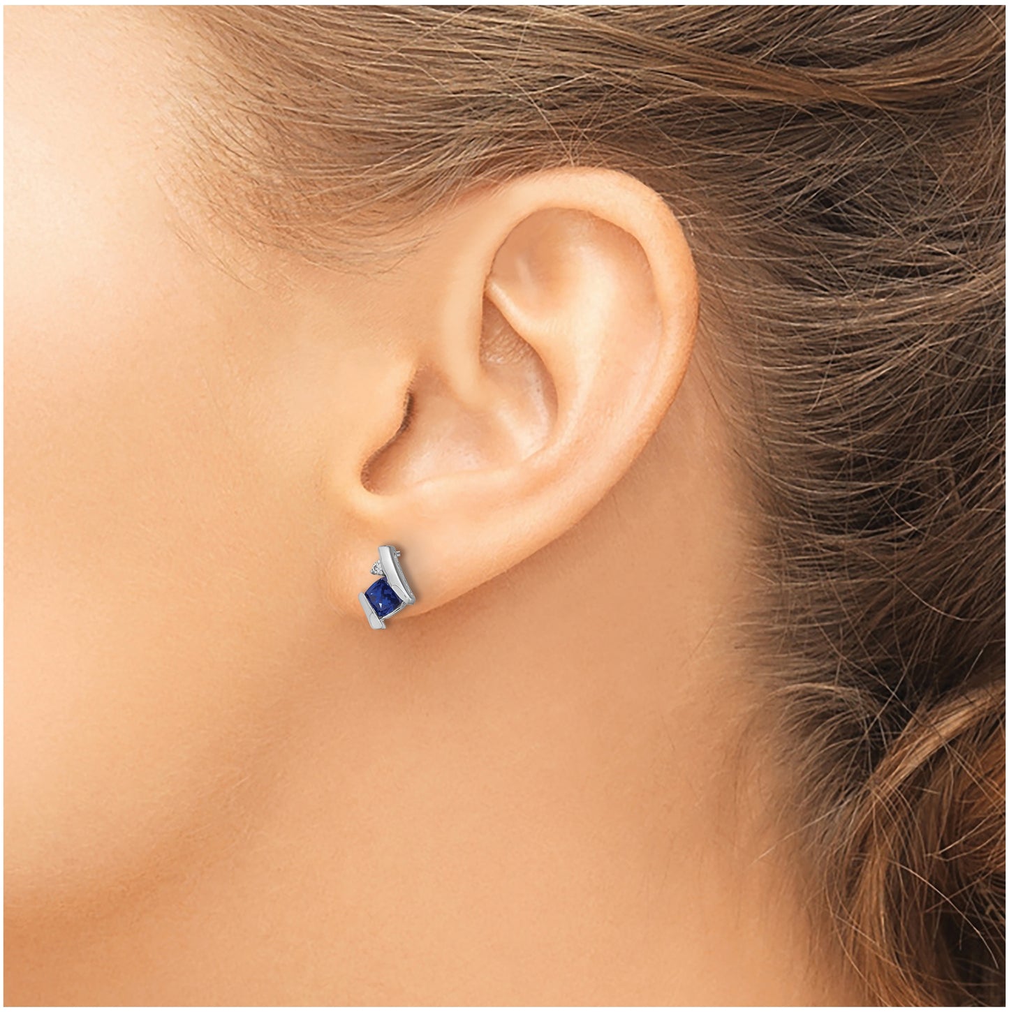 Sterling Silver Antique Cushion Created Sapphire and Diamond Earrings