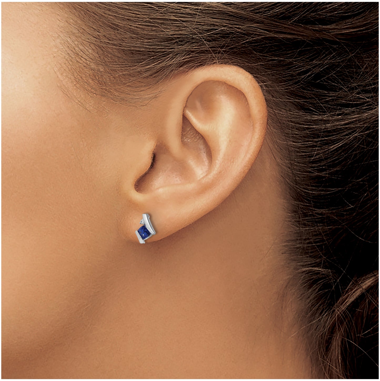 14K White Gold Cushion Cr. Sapphire and Diamond Earrings