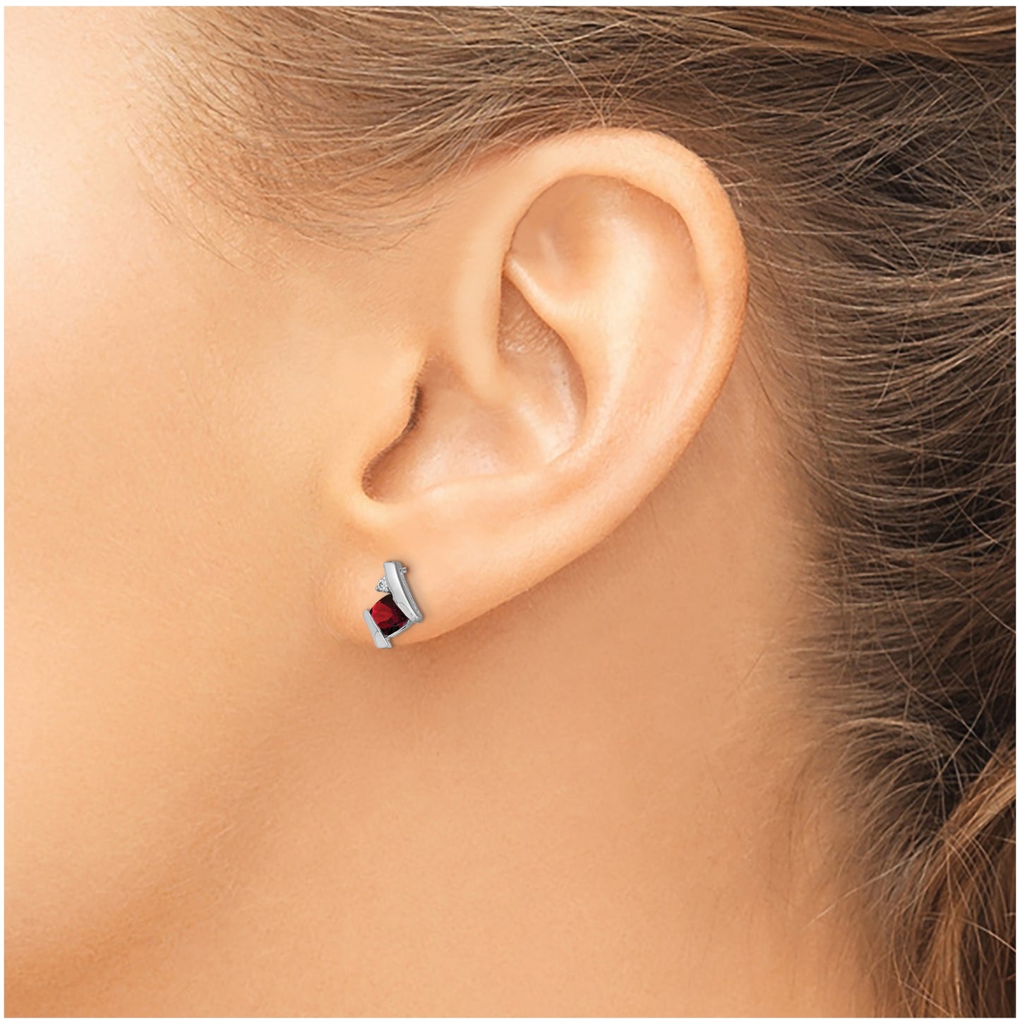 10k White Gold Cushion Garnet and Diamond Earrings