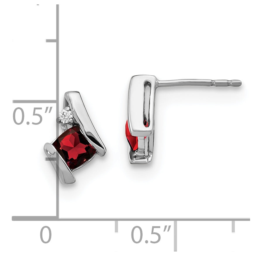 10k White Gold Cushion Garnet and Diamond Earrings