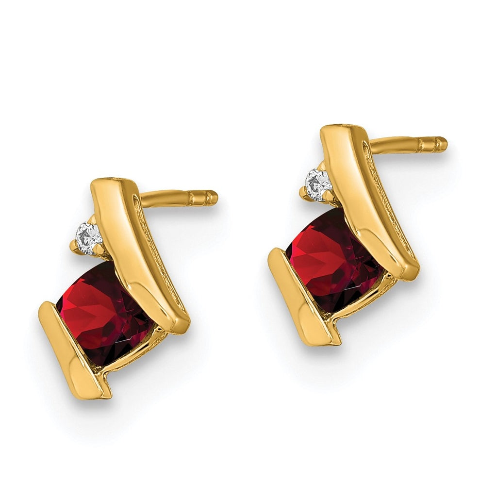 10k Yellow Gold Cushion Garnet and Diamond Earrings