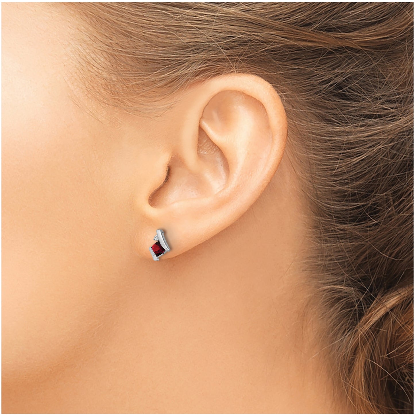 14K White Gold Cushion Garnet and Diamond Earrings