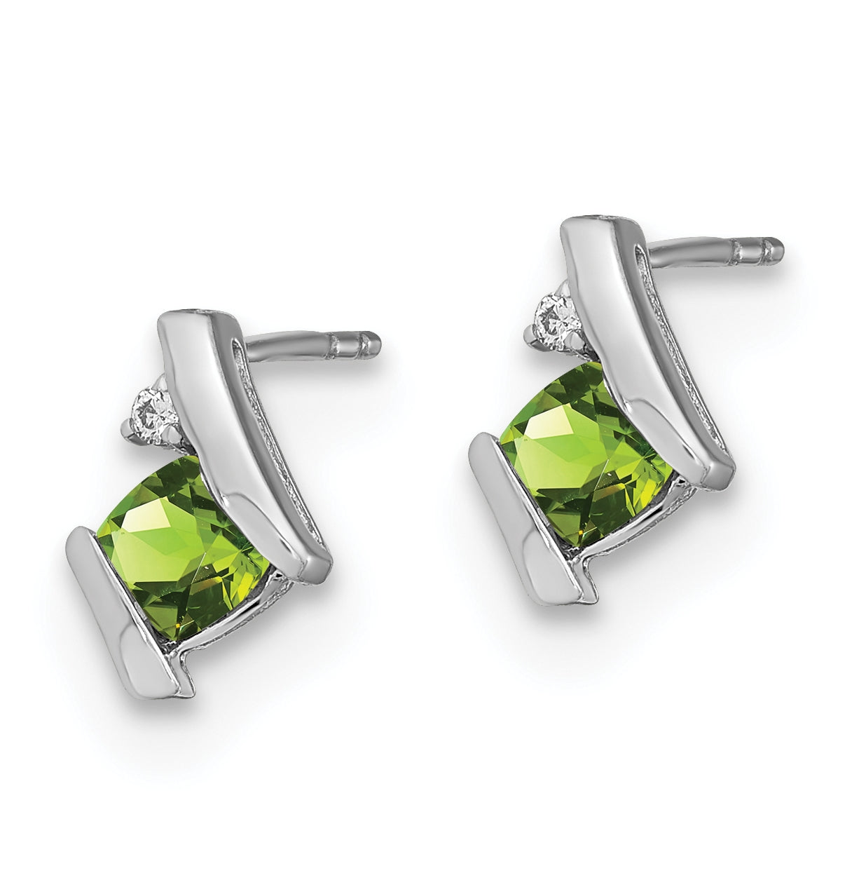 10k White Gold Cushion Peridot and Diamond Earrings