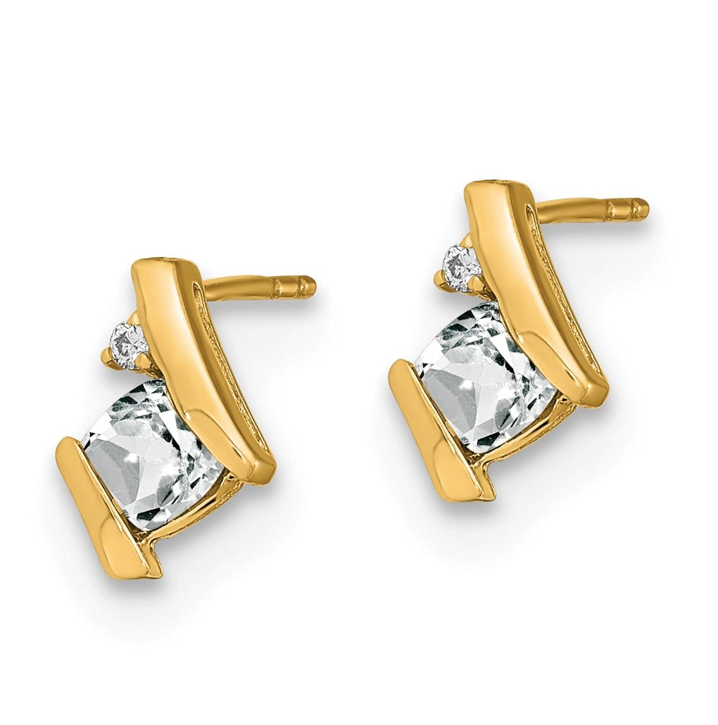 10k Yellow Gold Cushion White Topaz and Diamond Earrings