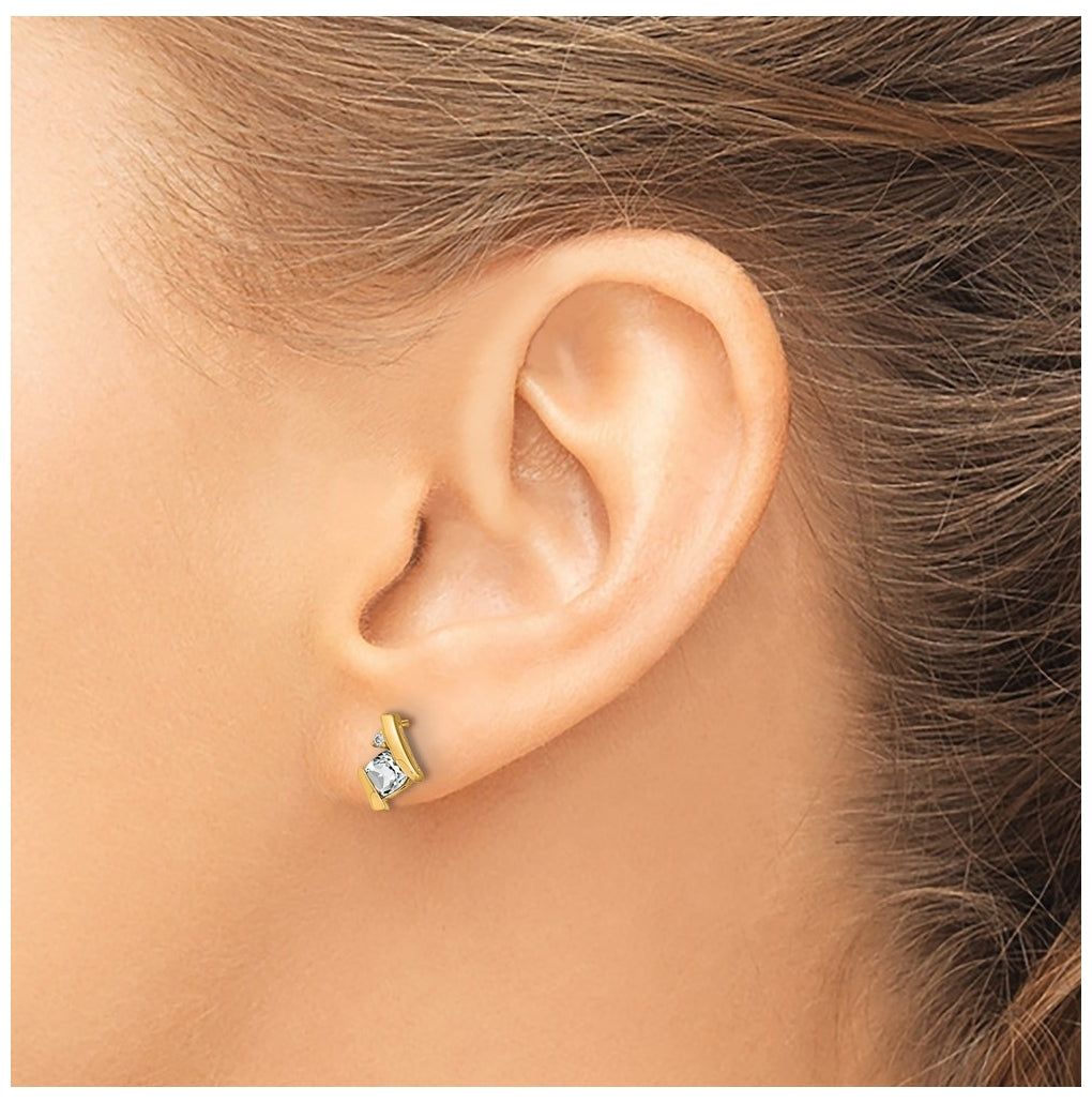 10k Yellow Gold Cushion White Topaz and Diamond Earrings