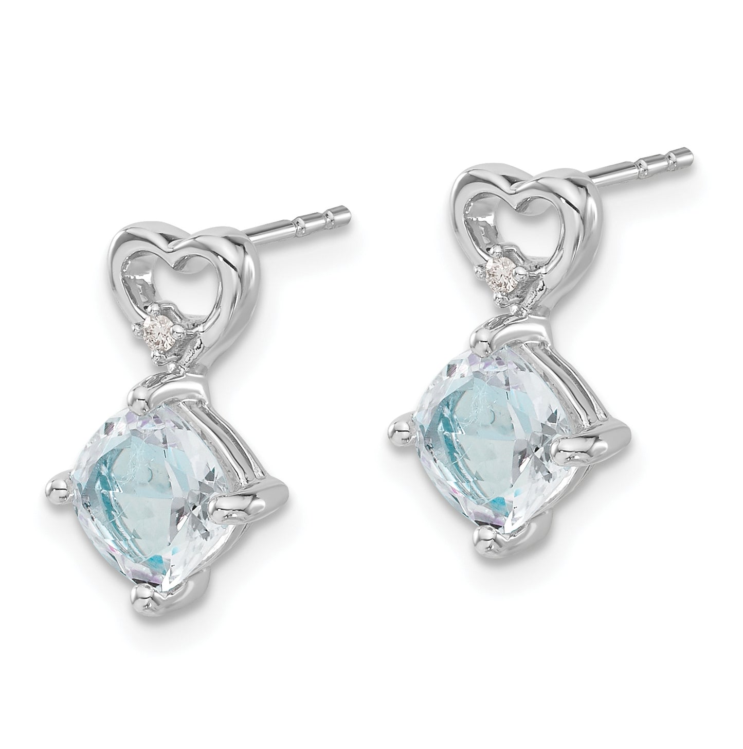 14k White Gold Aquamarine and Diamond Heart Earrings