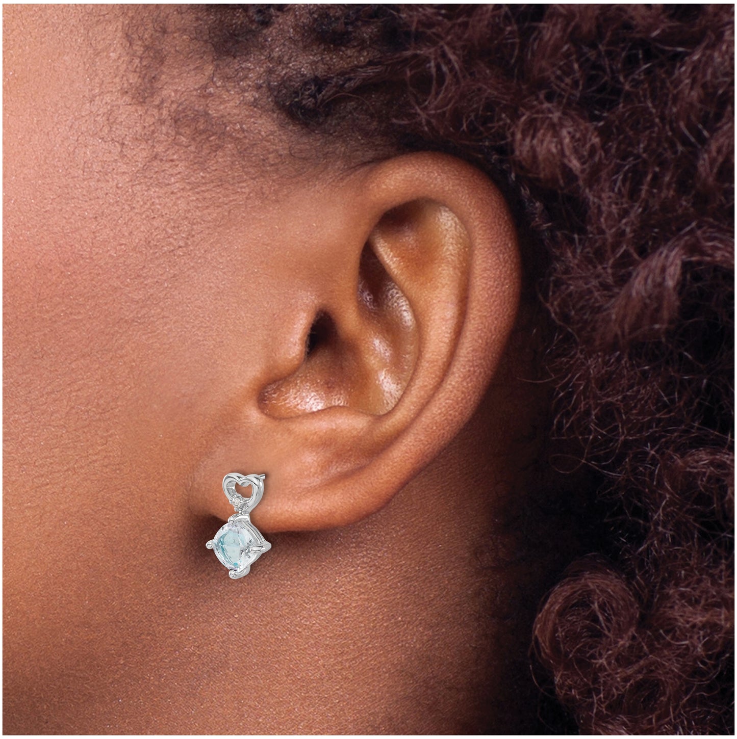 14k White Gold Aquamarine and Diamond Heart Earrings