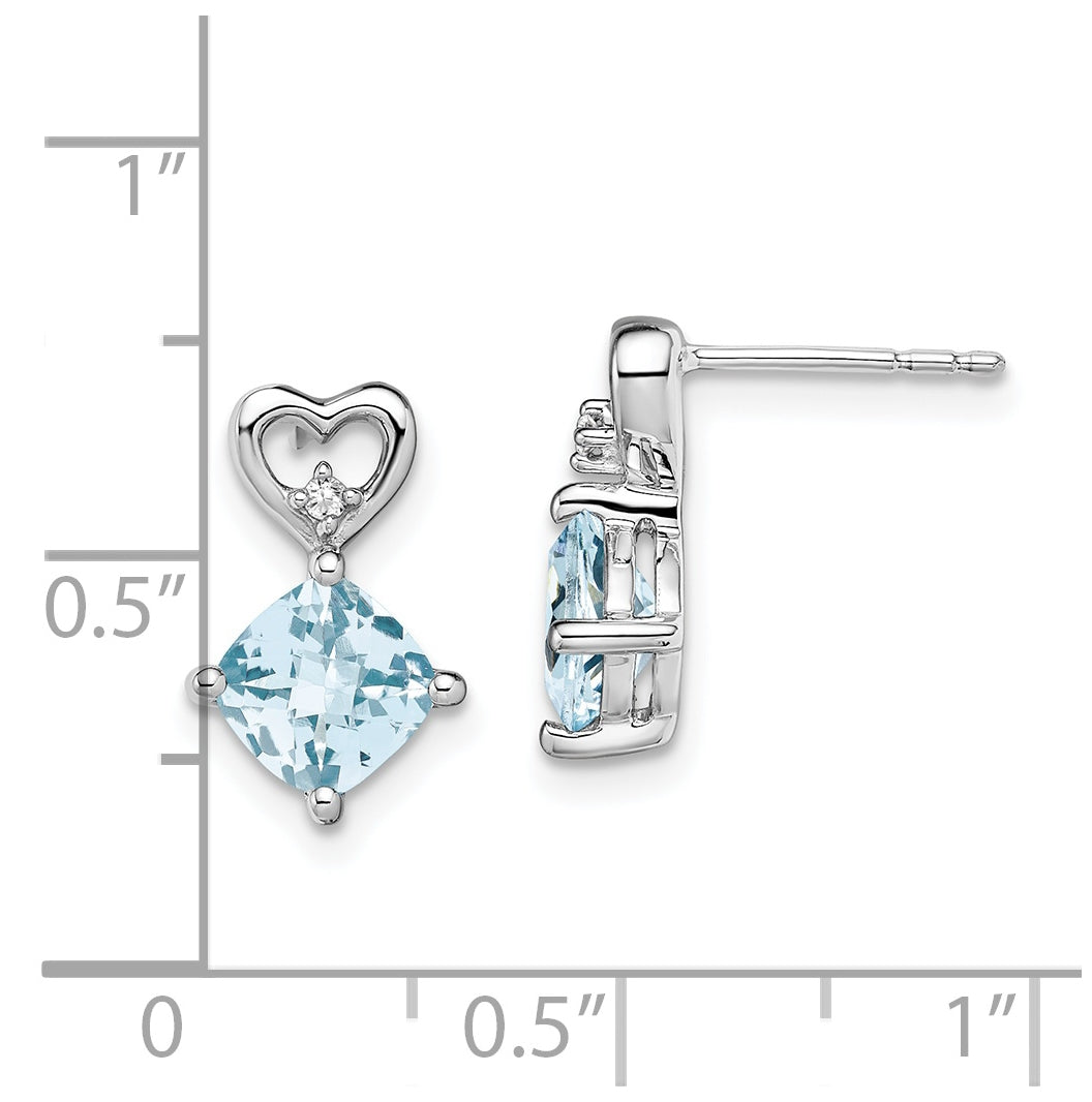 14k White Gold Aquamarine and Diamond Heart Earrings