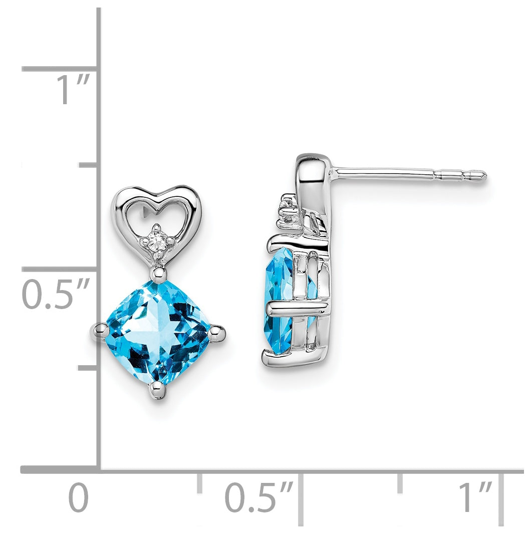 14k White Gold Blue Topaz and Diamond Heart Earrings