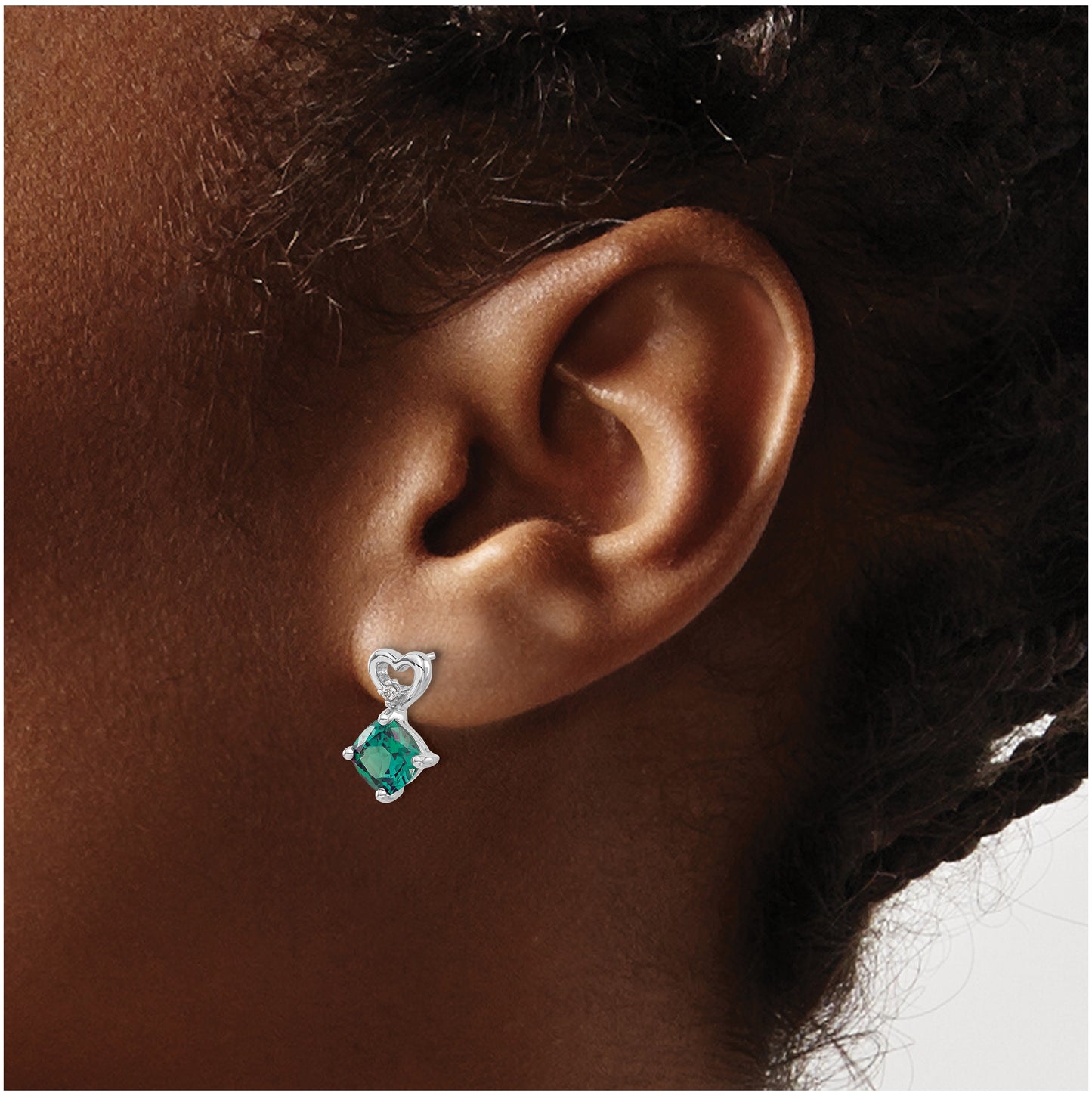 14k White Gold Created Alexandrite and Diamond Heart Earrings