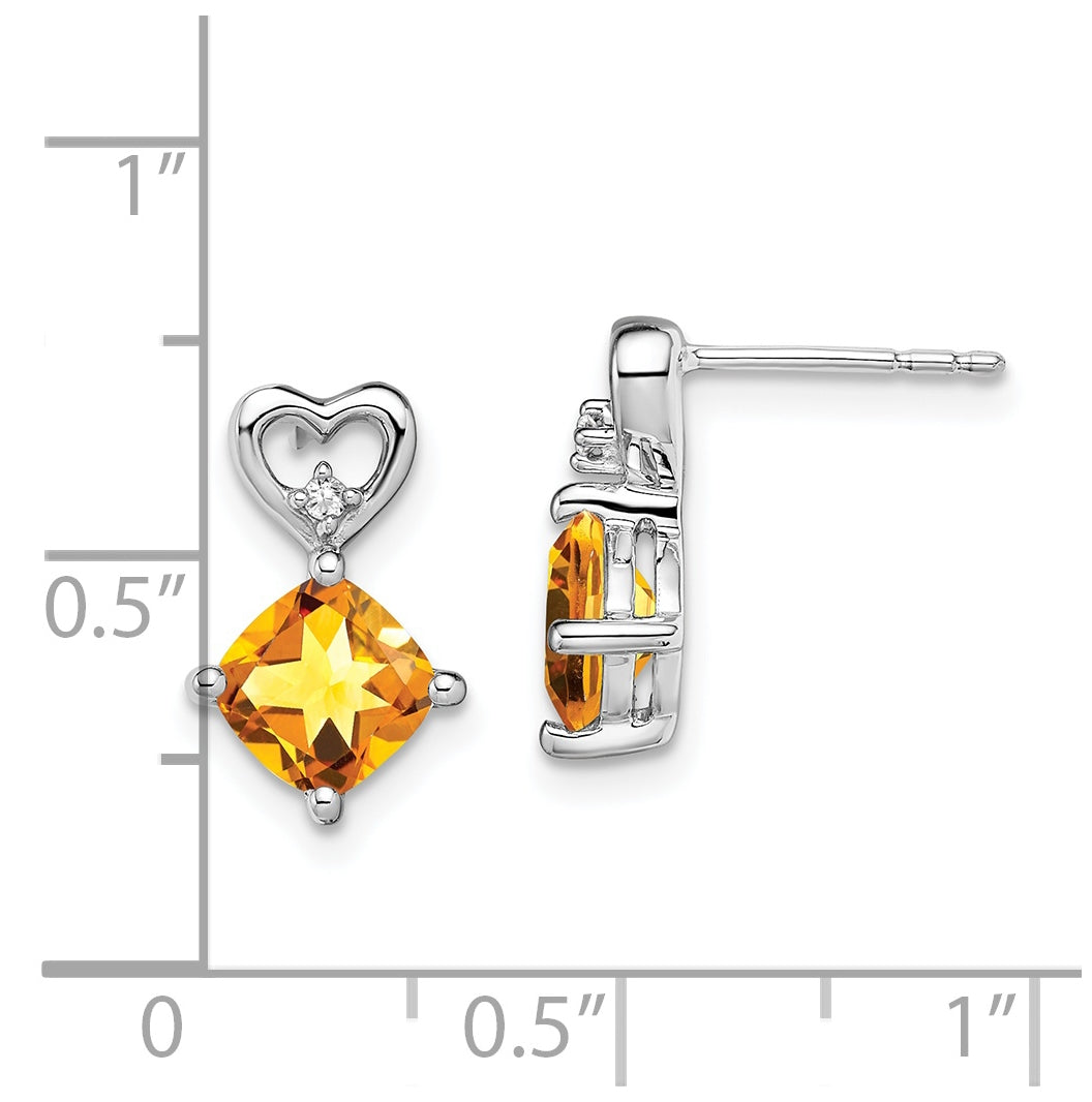 14k White Gold Citrine and Diamond Heart Earrings