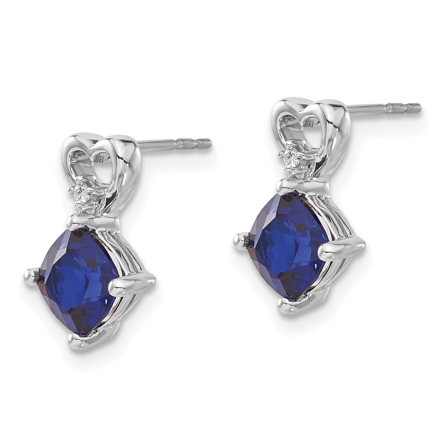 14k White Gold Created Sapphire and Diamond Heart Earrings