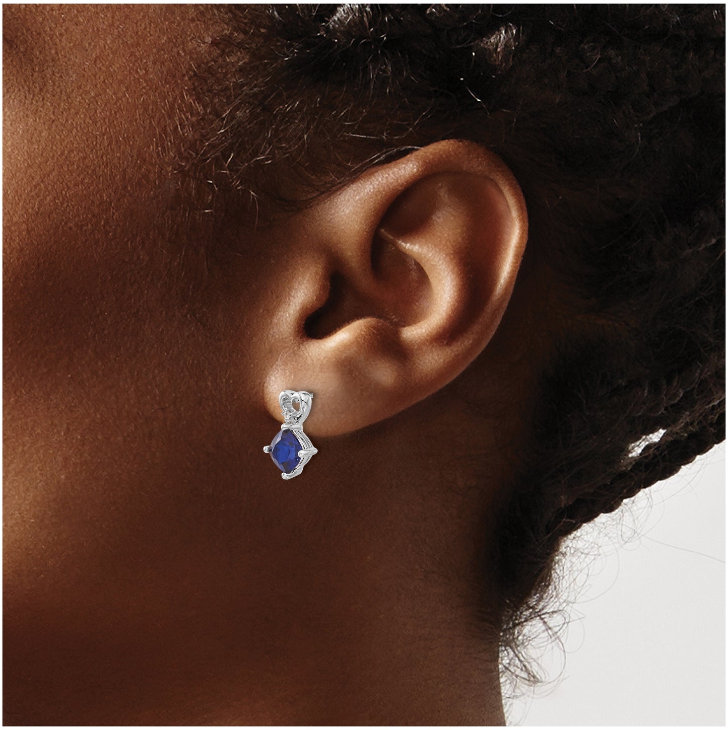 14k White Gold Created Sapphire and Diamond Heart Earrings