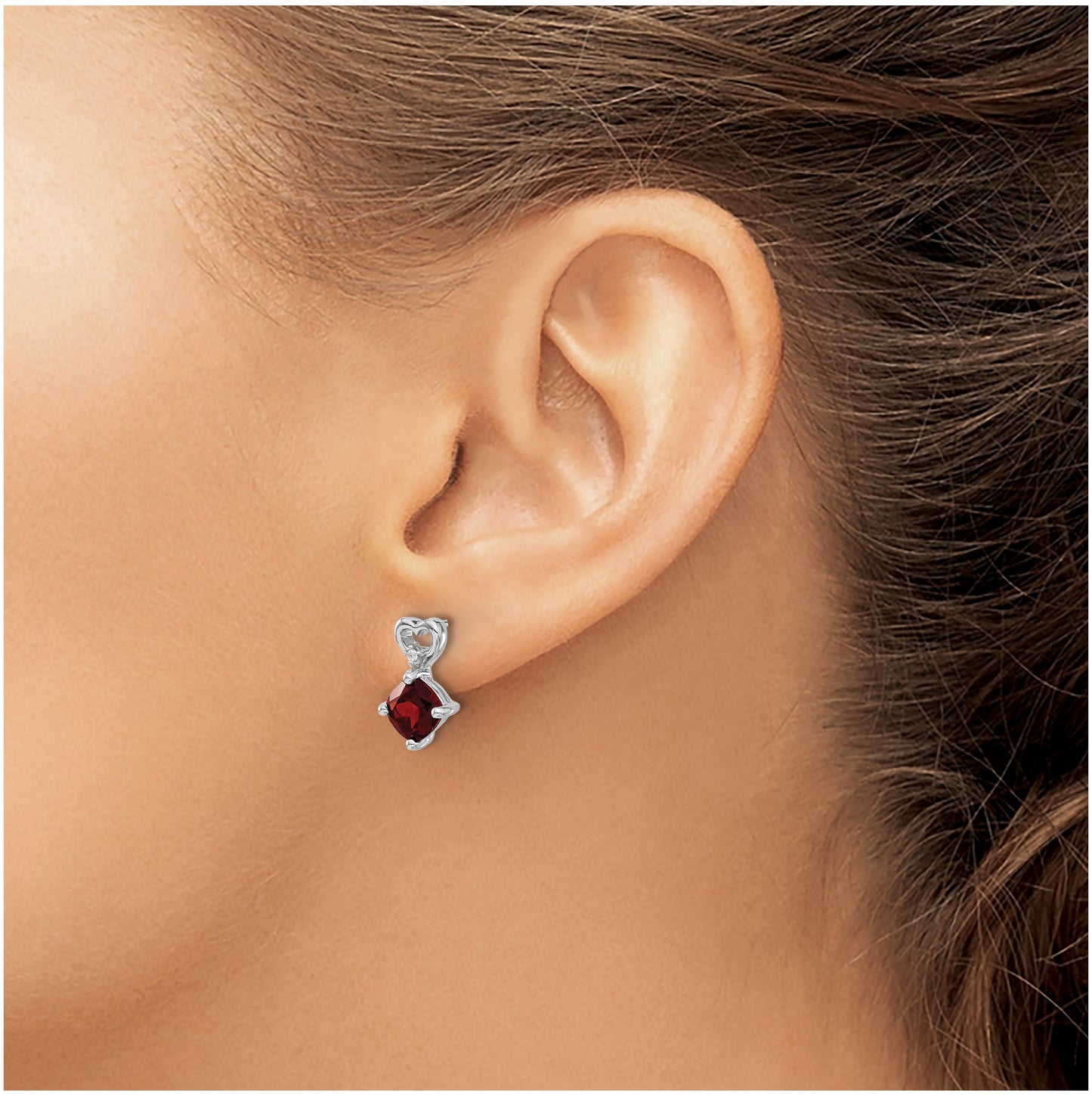 14k White Gold Garnet and Diamond Heart Earrings