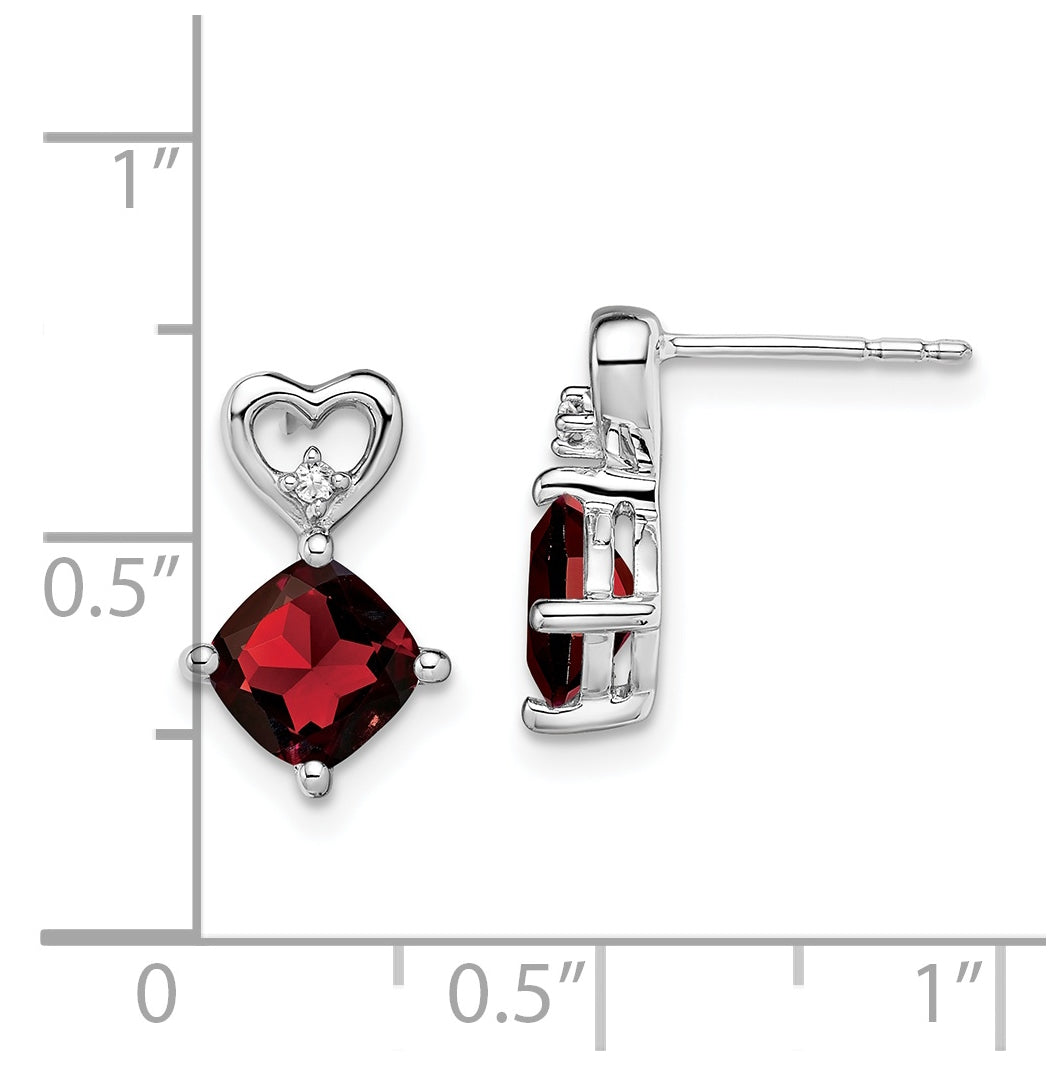 14k White Gold Garnet and Diamond Heart Earrings
