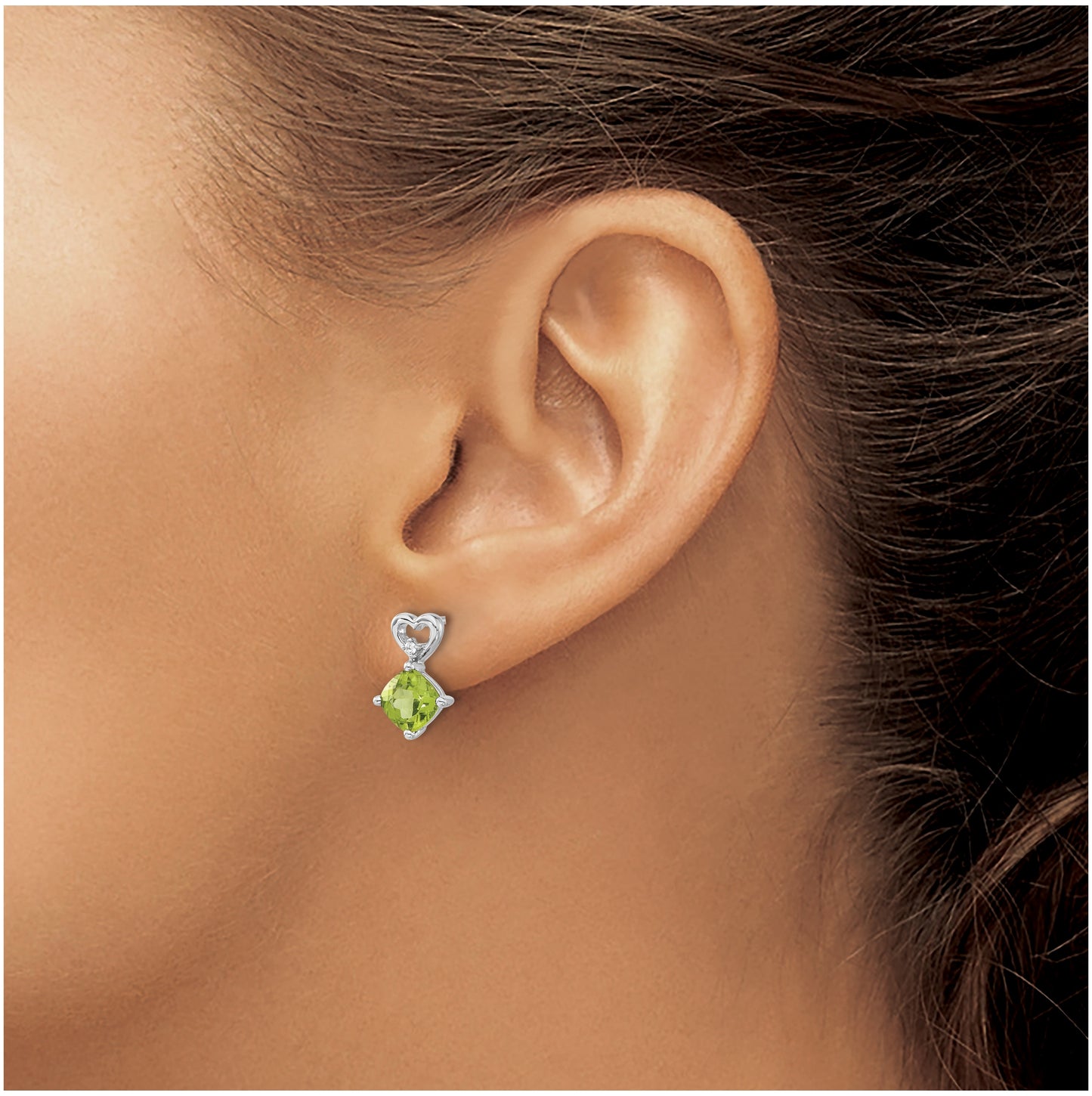 14k White Gold Peridot and Diamond Heart Earrings