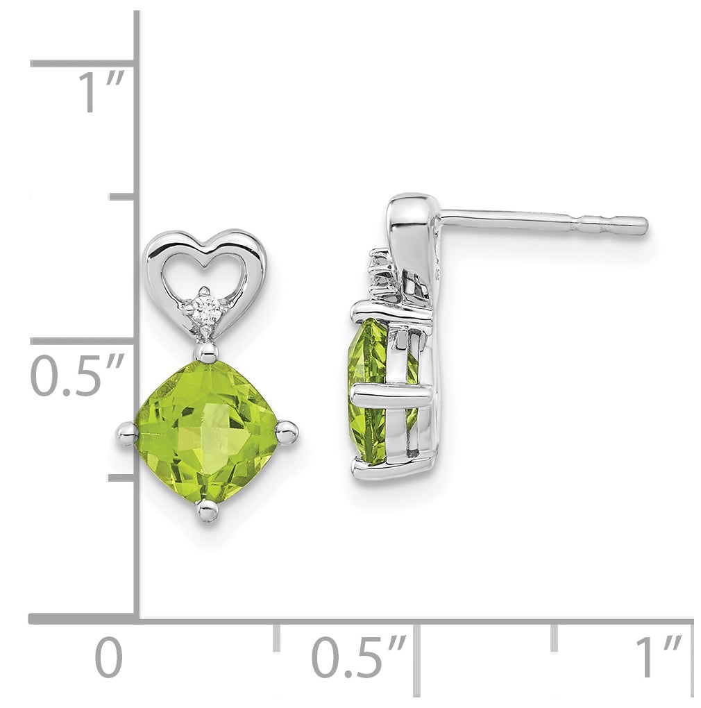 14k White Gold Peridot and Diamond Heart Earrings
