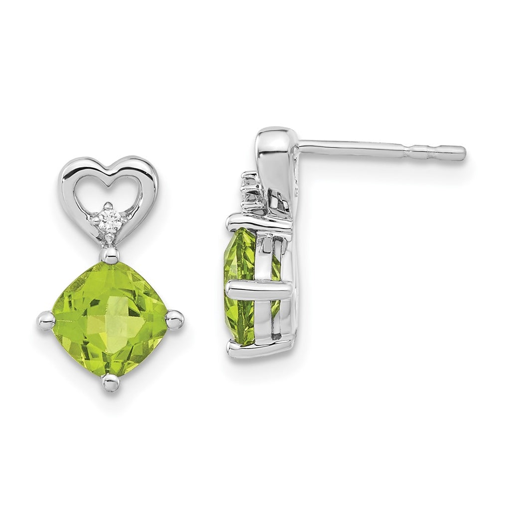 14k White Gold Peridot and Diamond Heart Earrings