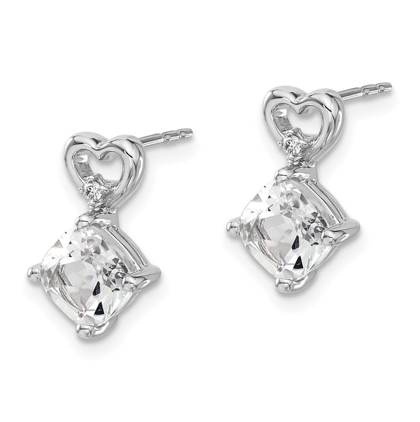 14k White Gold White Topaz and Diamond Heart Earrings