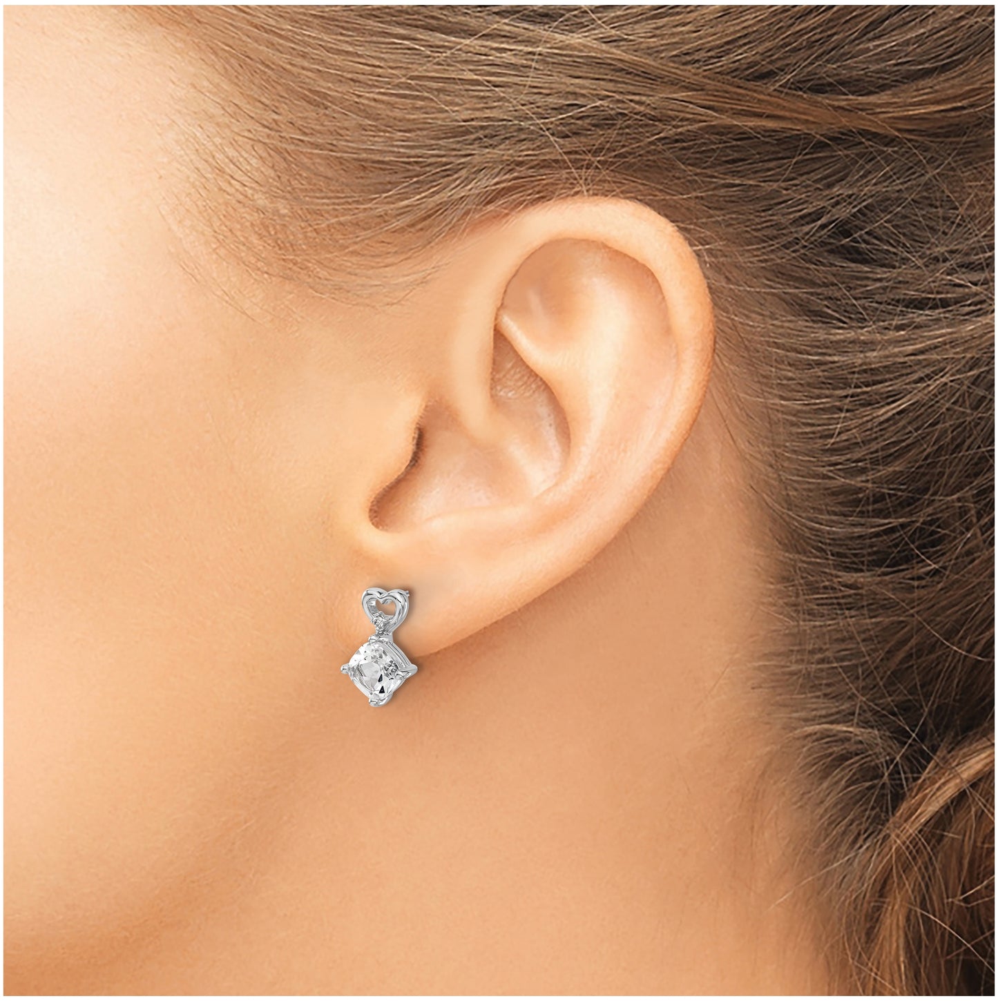 14k White Gold White Topaz and Diamond Heart Earrings
