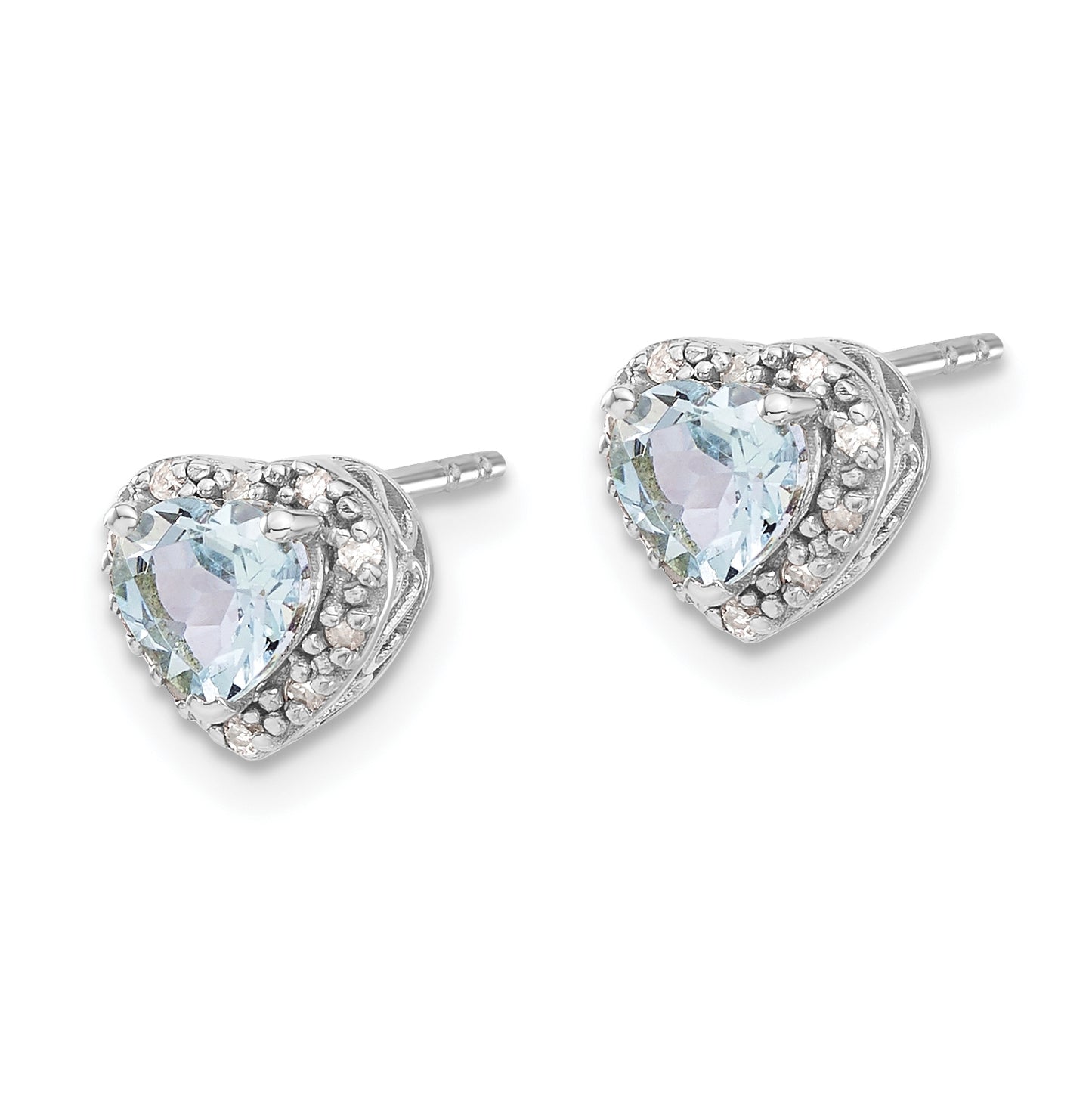 Sterling Silver Rhodium plated Aquamarine and Diamond Earrings