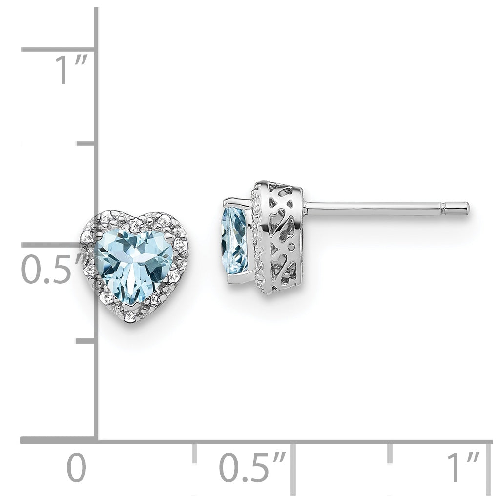 Sterling Silver Rhodium plated Aquamarine and Diamond Earrings