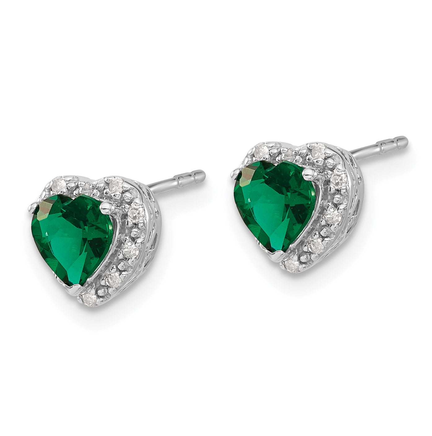 Sterling Silver Rhodium plated Created-Emerald and Diamond Earrings