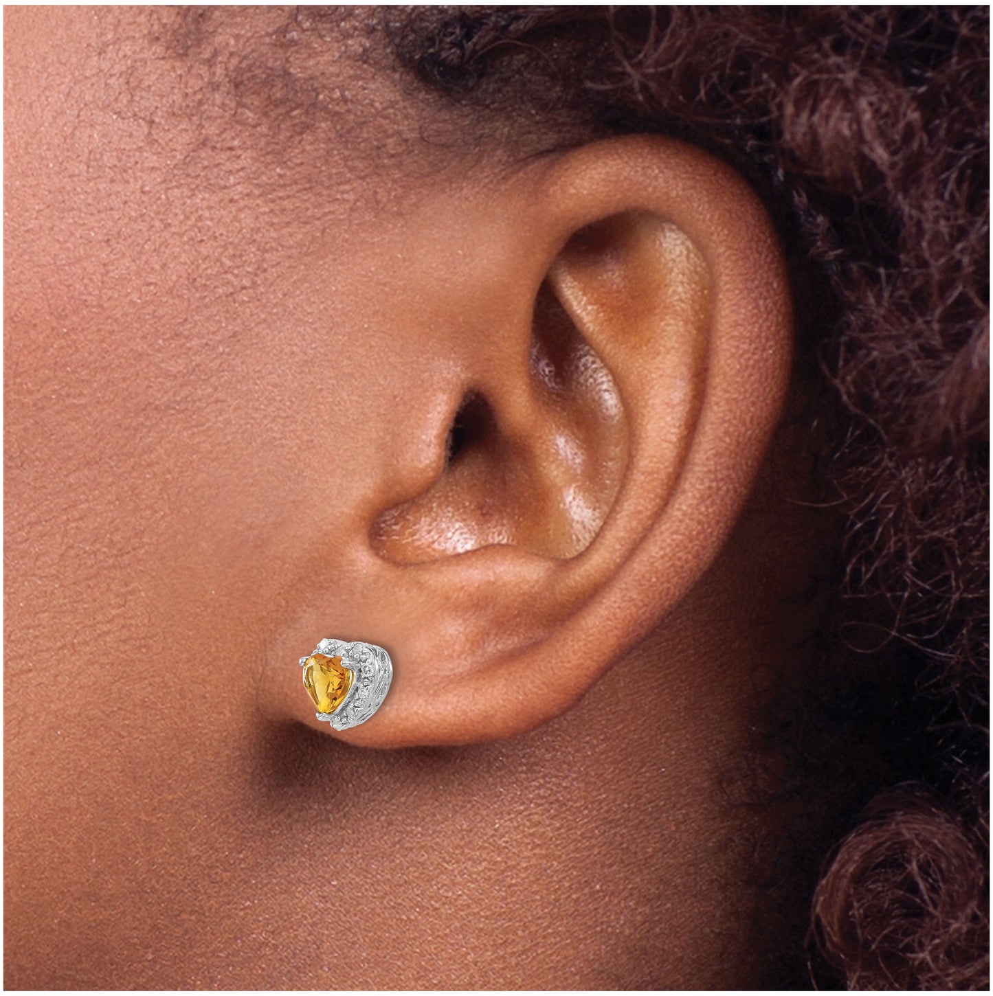 Sterling Silver Rhodium plated Citrine and Diamond Earrings