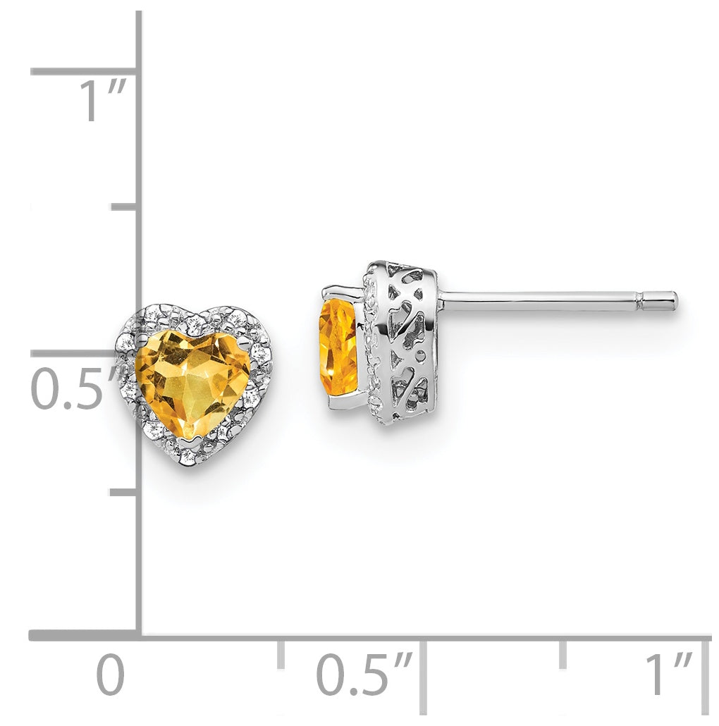 Sterling Silver Rhodium plated Citrine and Diamond Earrings