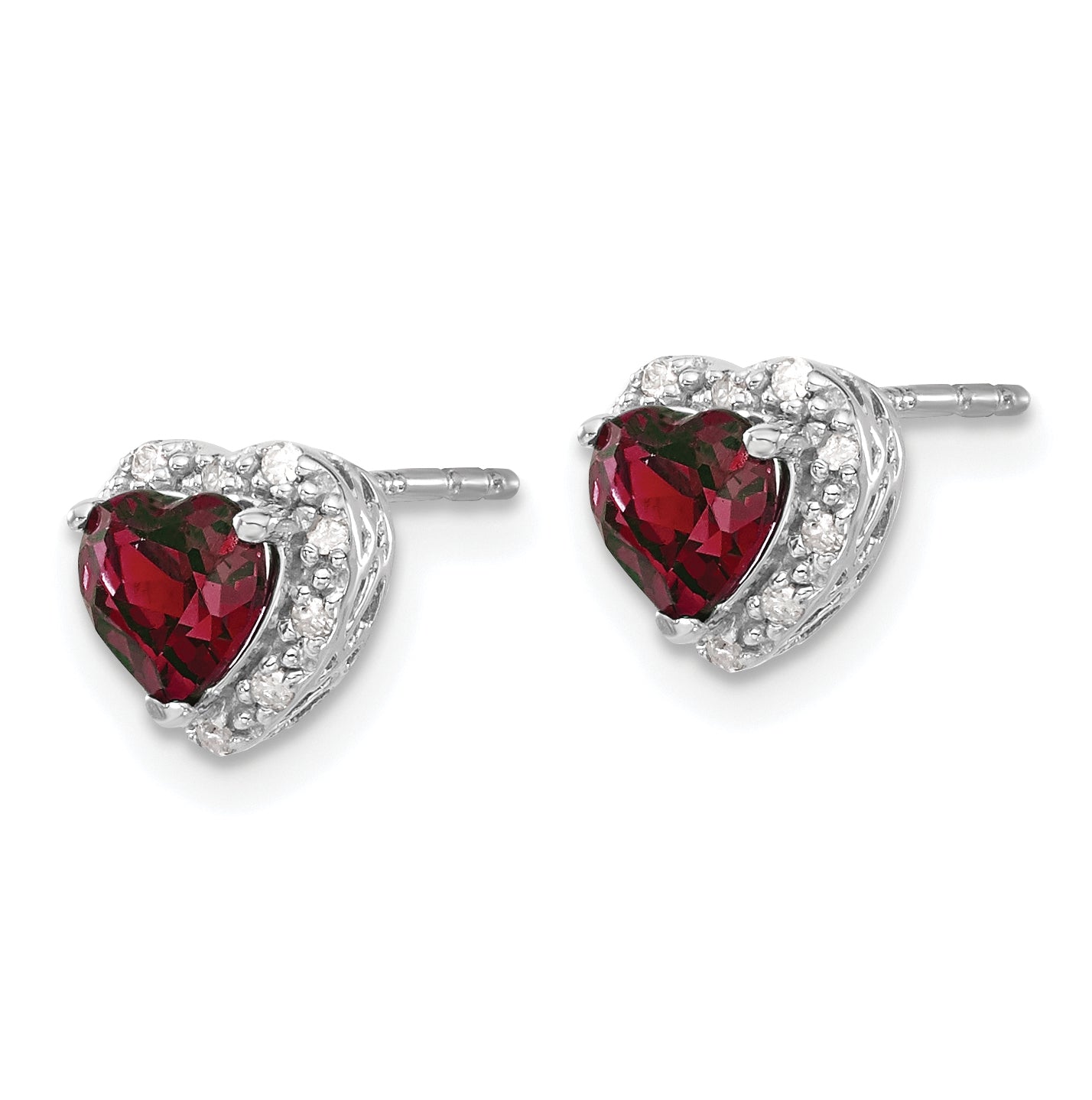 Sterling Silver Rhodium plated Created-Ruby and Diamond Earrings