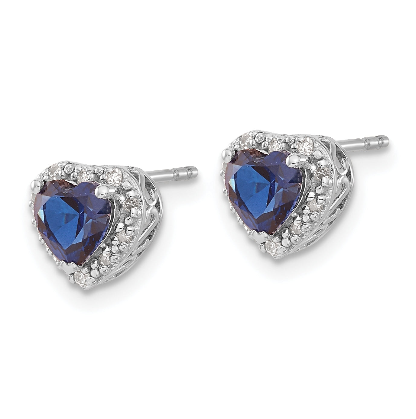 Sterling Silver Rhodium plated Created-Sapphire and Diamond Earrings