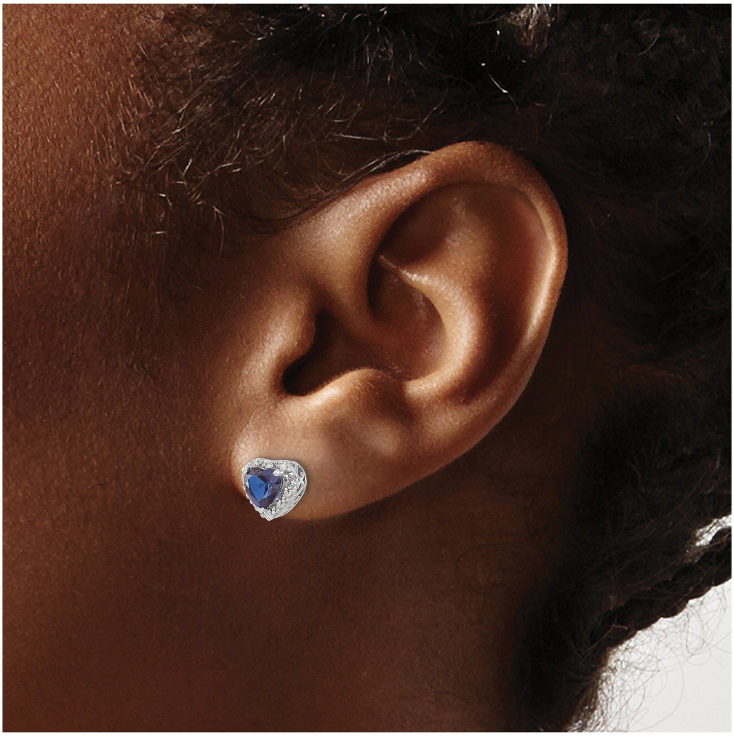 Sterling Silver Rhodium plated Created-Sapphire and Diamond Earrings