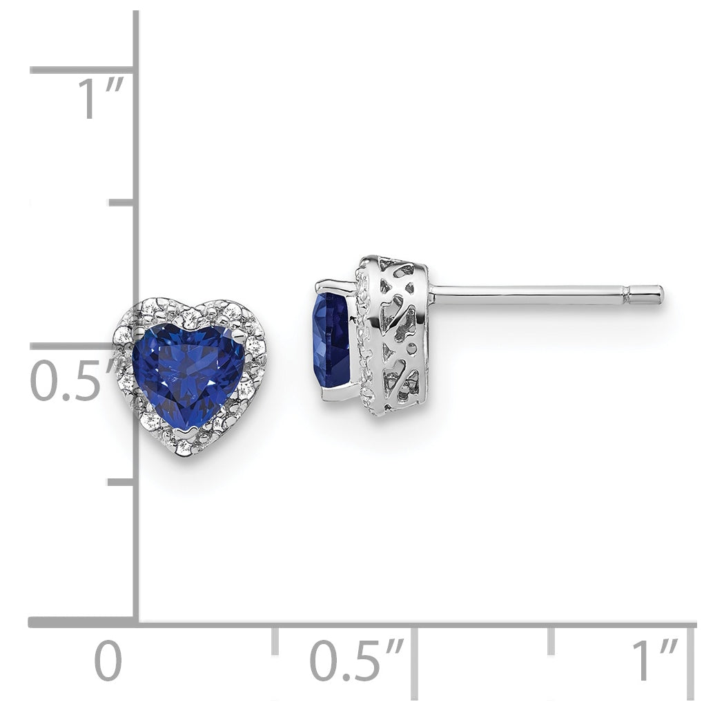 Sterling Silver Rhodium plated Created-Sapphire and Diamond Earrings