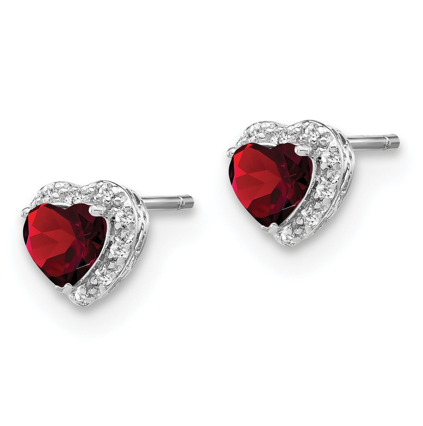 Sterling Silver Rhodium plated Garnet and Diamond Earrings