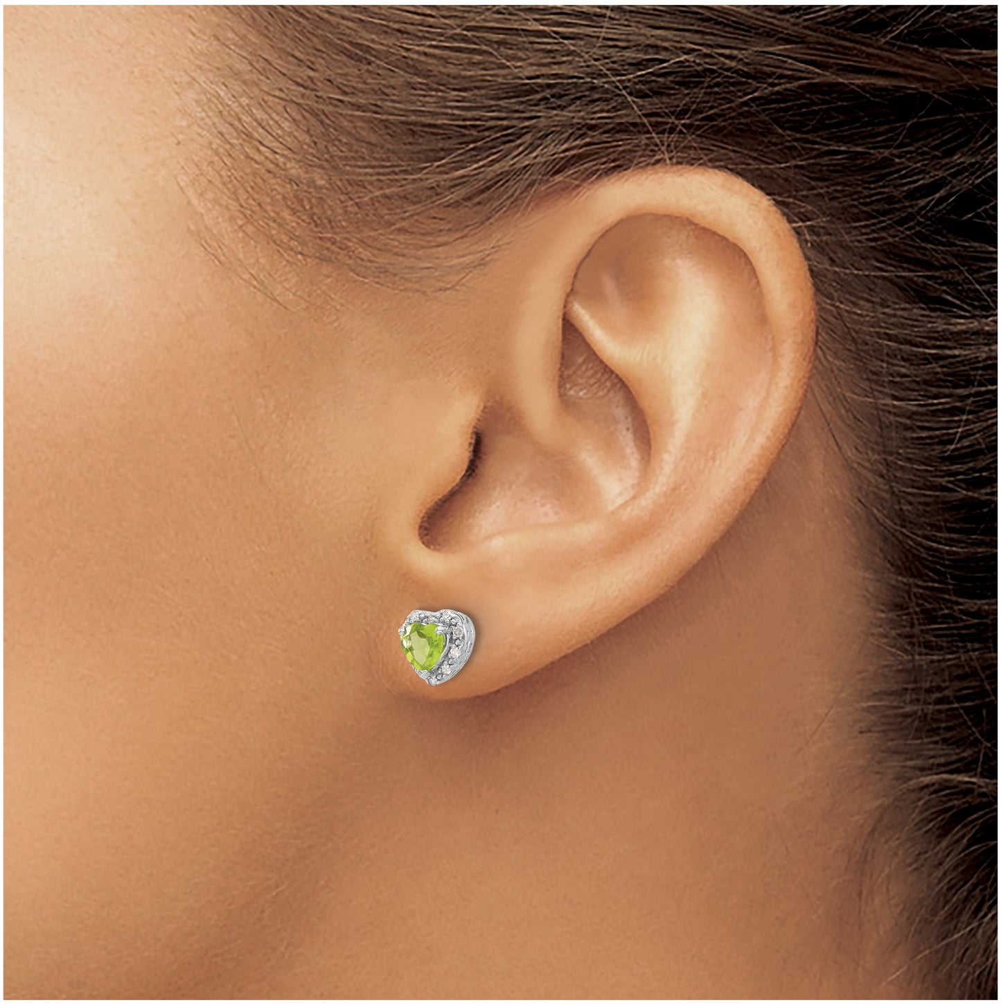Sterling Silver Rhodium plated Peridot and Diamond Earrings