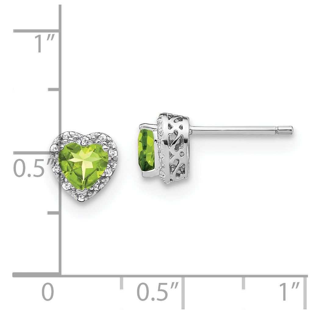 Sterling Silver Rhodium plated Peridot and Diamond Earrings