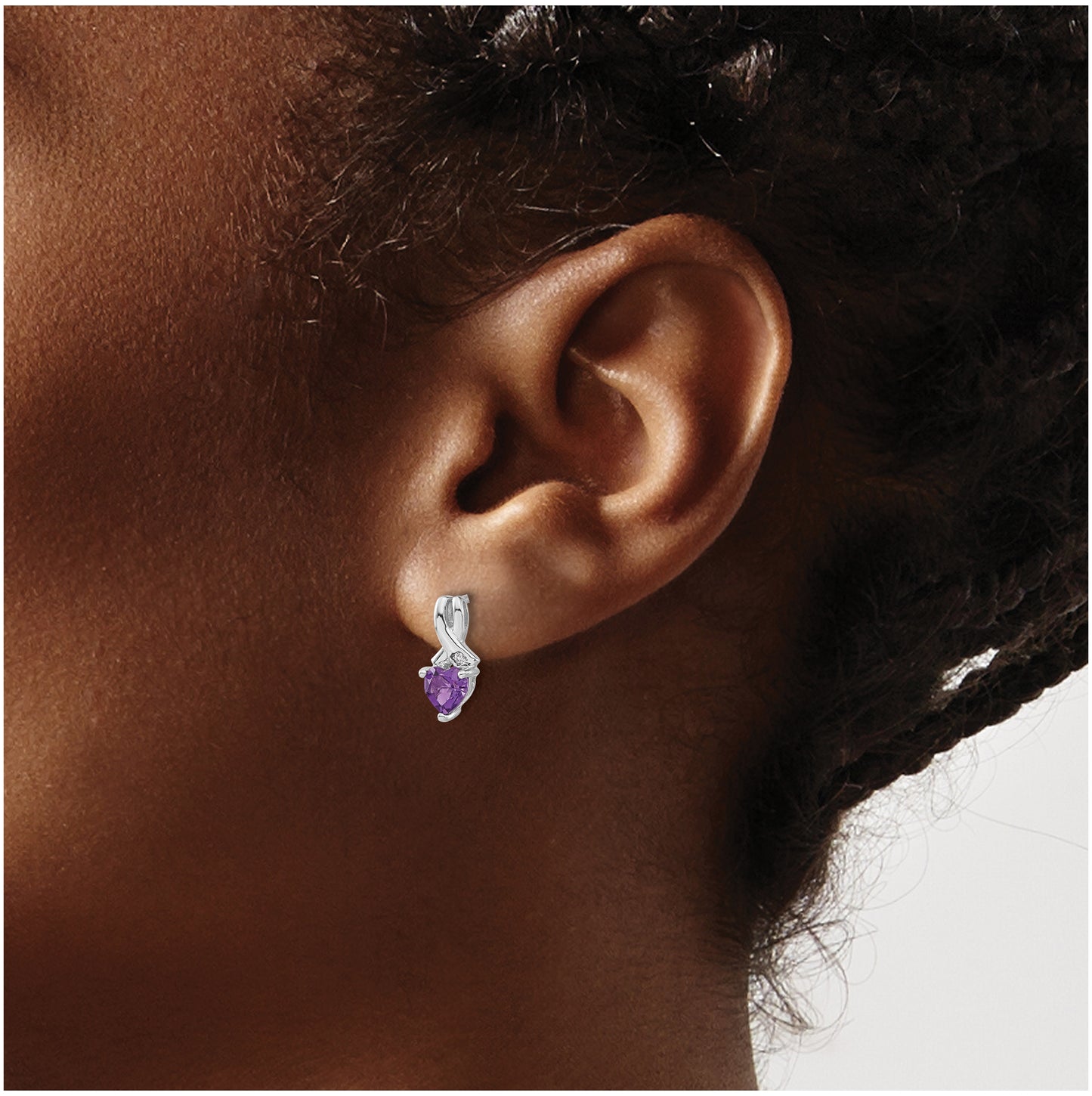 Sterling Silver Rhodium plated Amethyst & Diamond Earrings