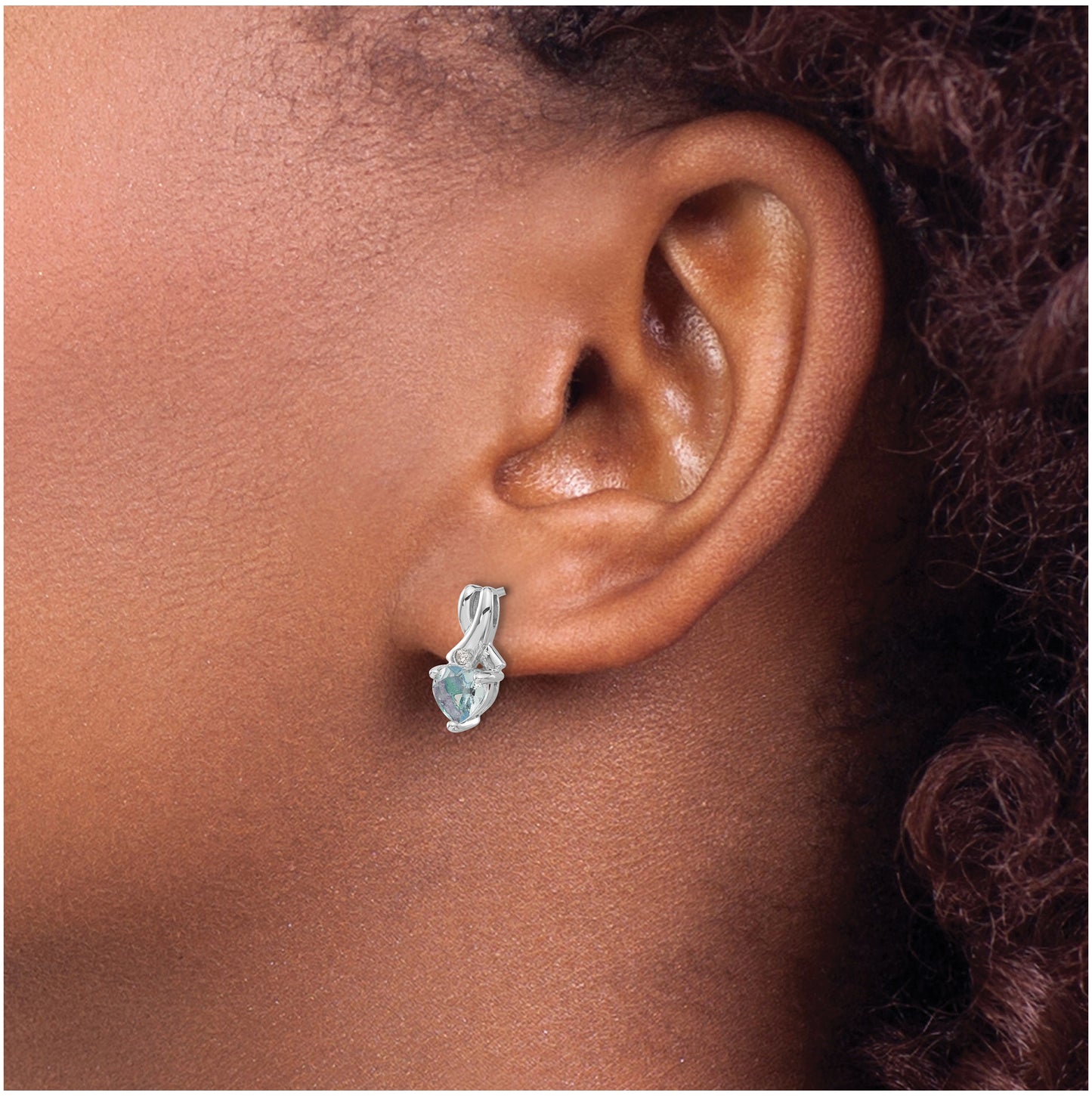 Sterling Silver Rhodium plated Aquamarine & Diamond Earrings