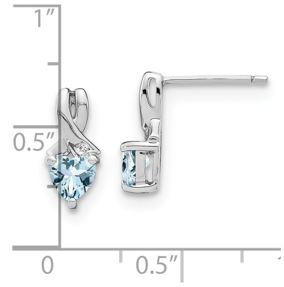 Sterling Silver Rhodium plated Aquamarine & Diamond Earrings