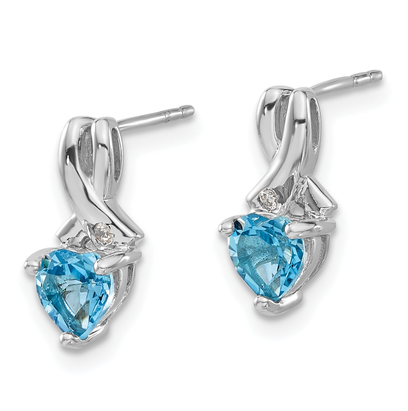 Sterling Silver Rhodium plated Blue Topaz & Diamond Earrings