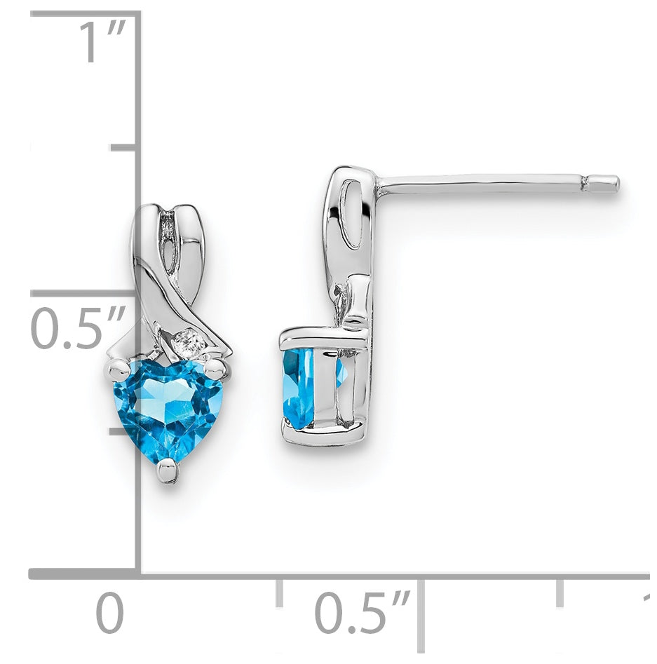 Sterling Silver Rhodium plated Blue Topaz & Diamond Earrings