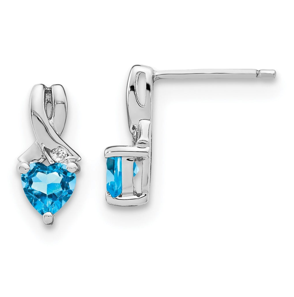 Sterling Silver Rhodium plated Blue Topaz & Diamond Earrings