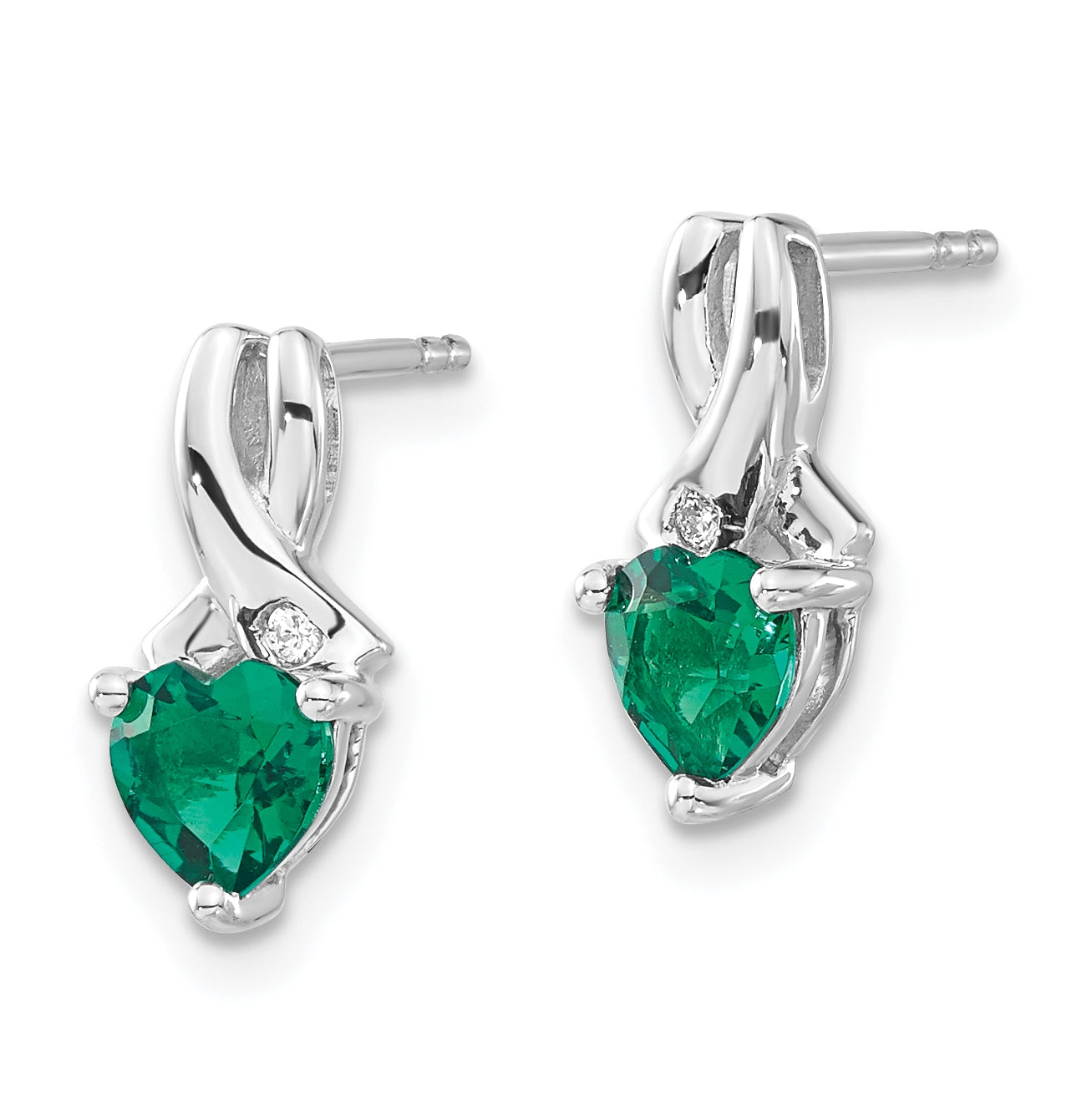 Sterling Silver Rhodium plated Created Emerald & Diamond Earrings