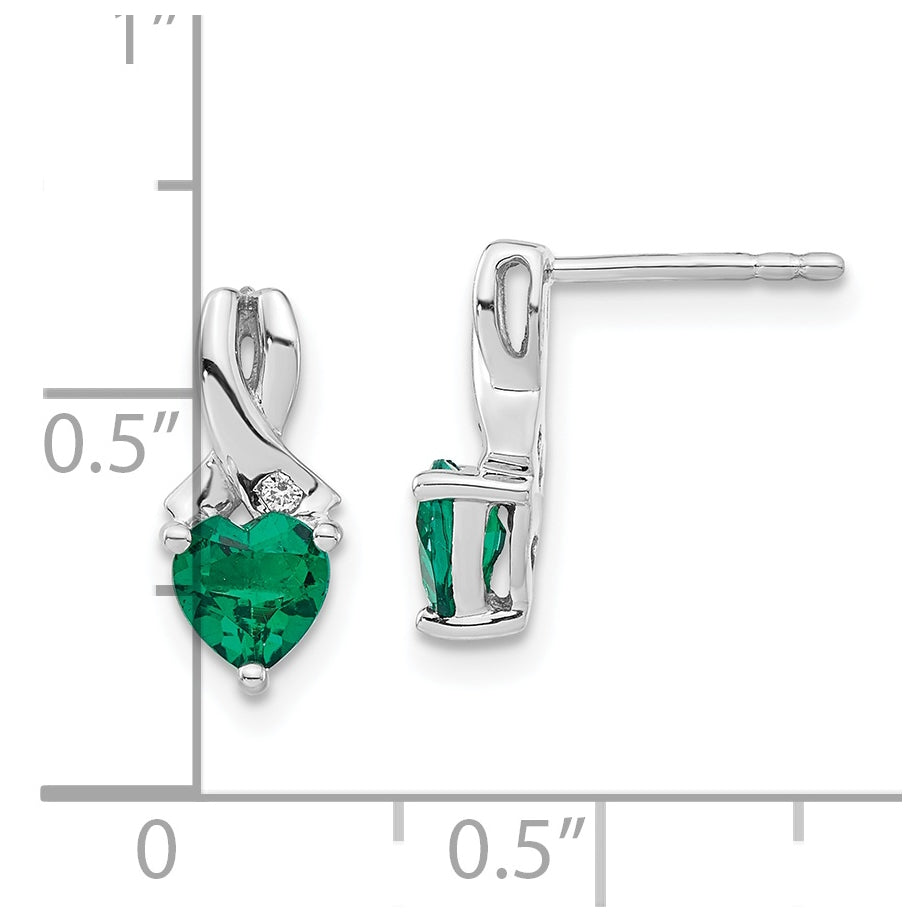 Sterling Silver Rhodium plated Created Emerald & Diamond Earrings