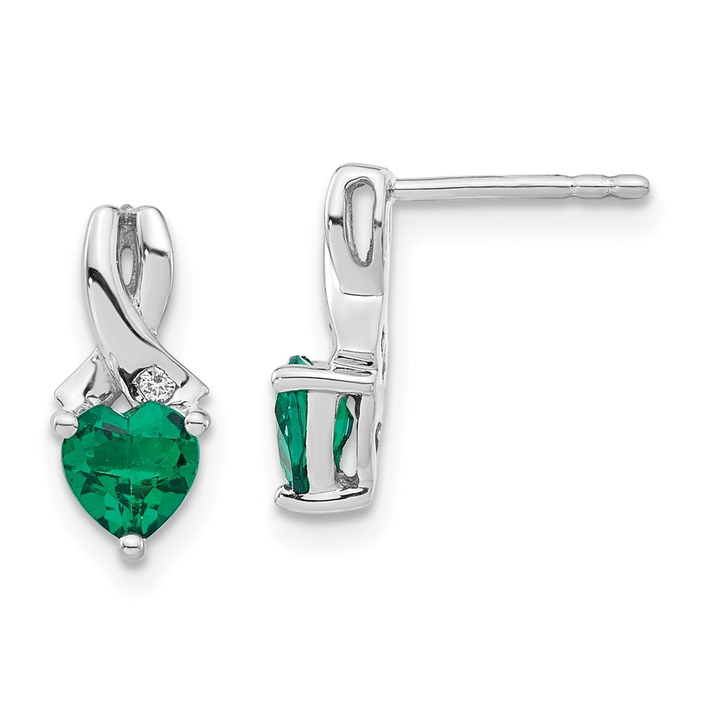 Sterling Silver Rhodium plated Created Emerald & Diamond Earrings