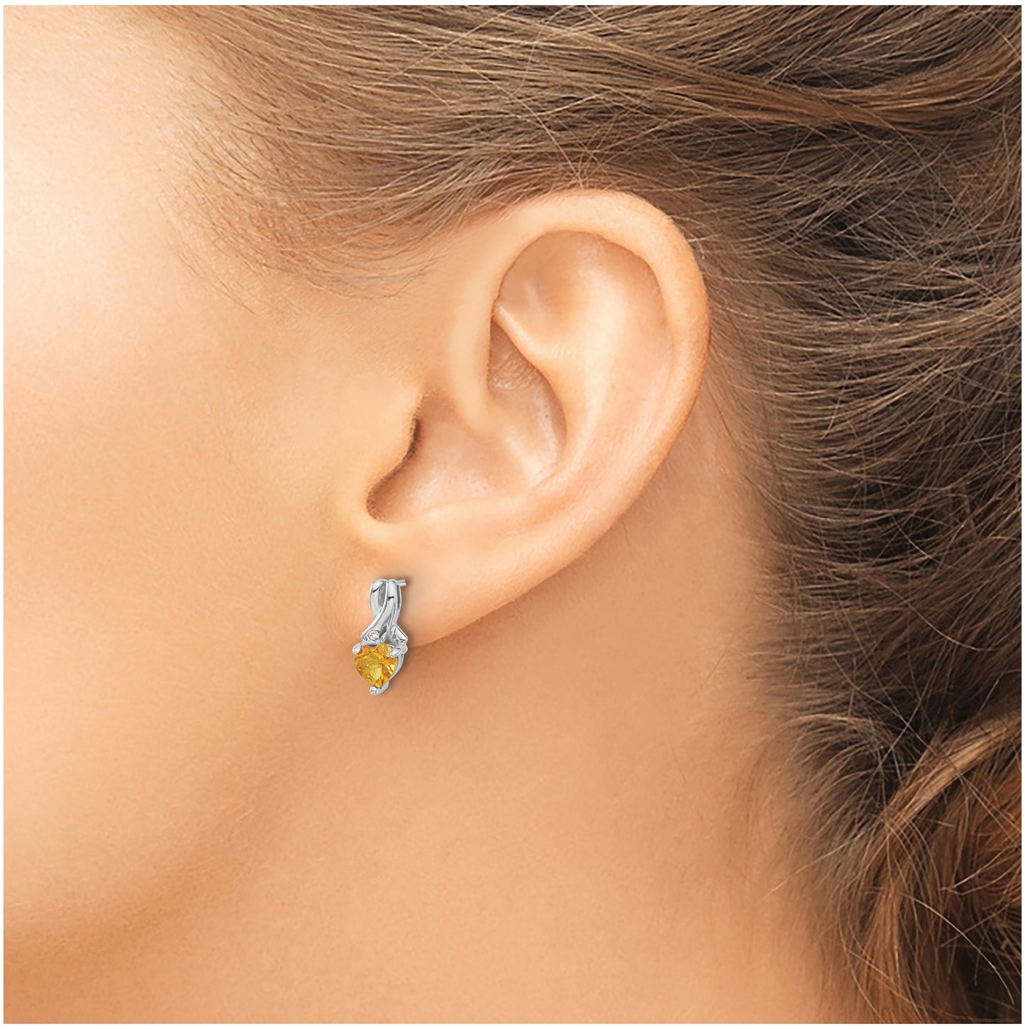 Sterling Silver Rhodium plated Citrine & Diamond Earrings