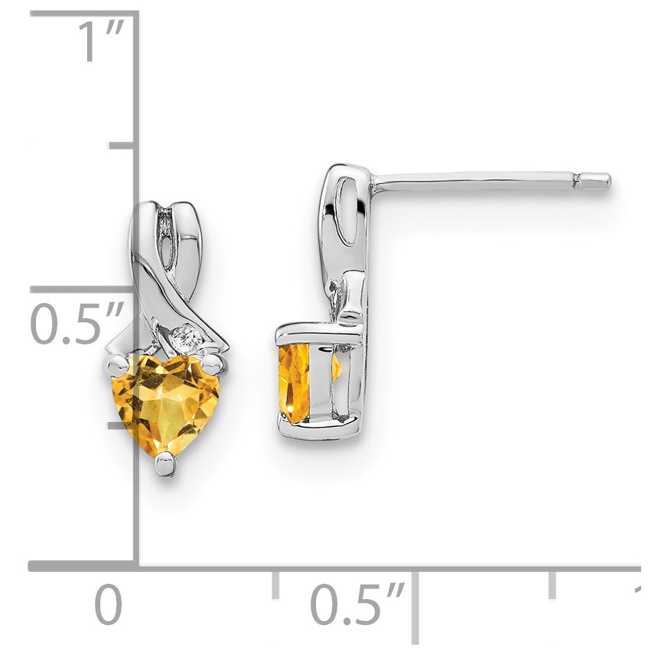 Sterling Silver Rhodium plated Citrine & Diamond Earrings