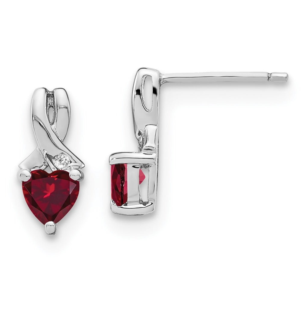 Sterling Silver Rhodium plated Created Ruby & Diamond Earrings