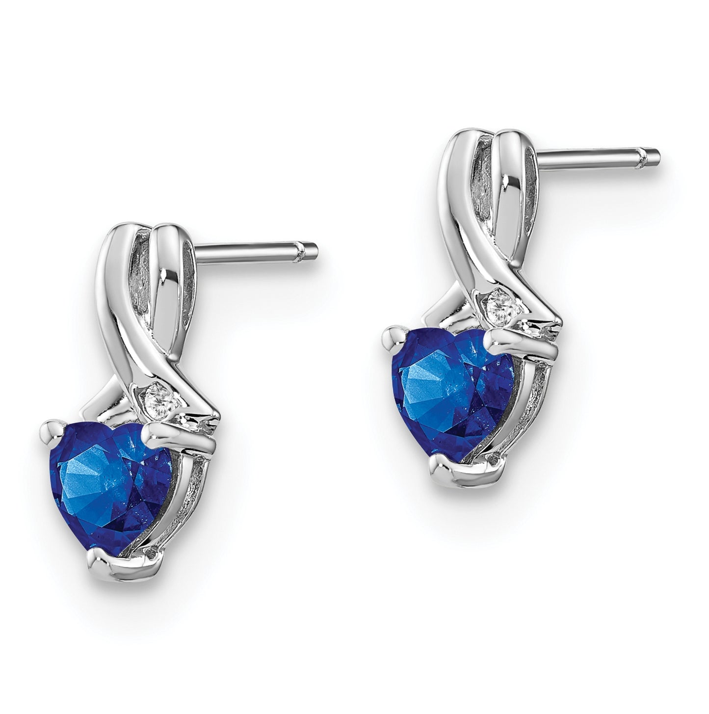 Sterling Silver Rhodium plated Created Sapphire & Diamond Earrings