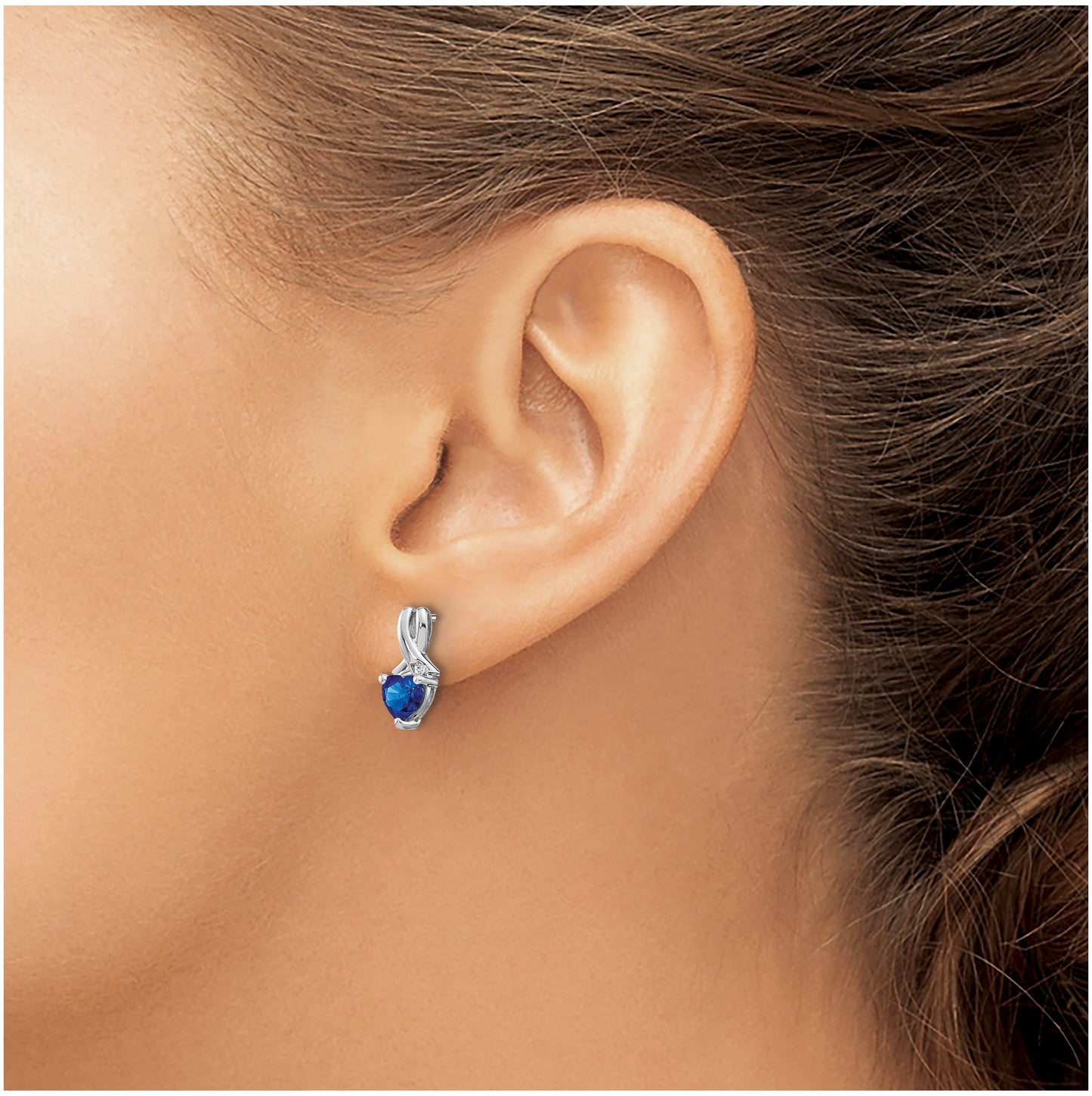 Sterling Silver Rhodium plated Created Sapphire & Diamond Earrings